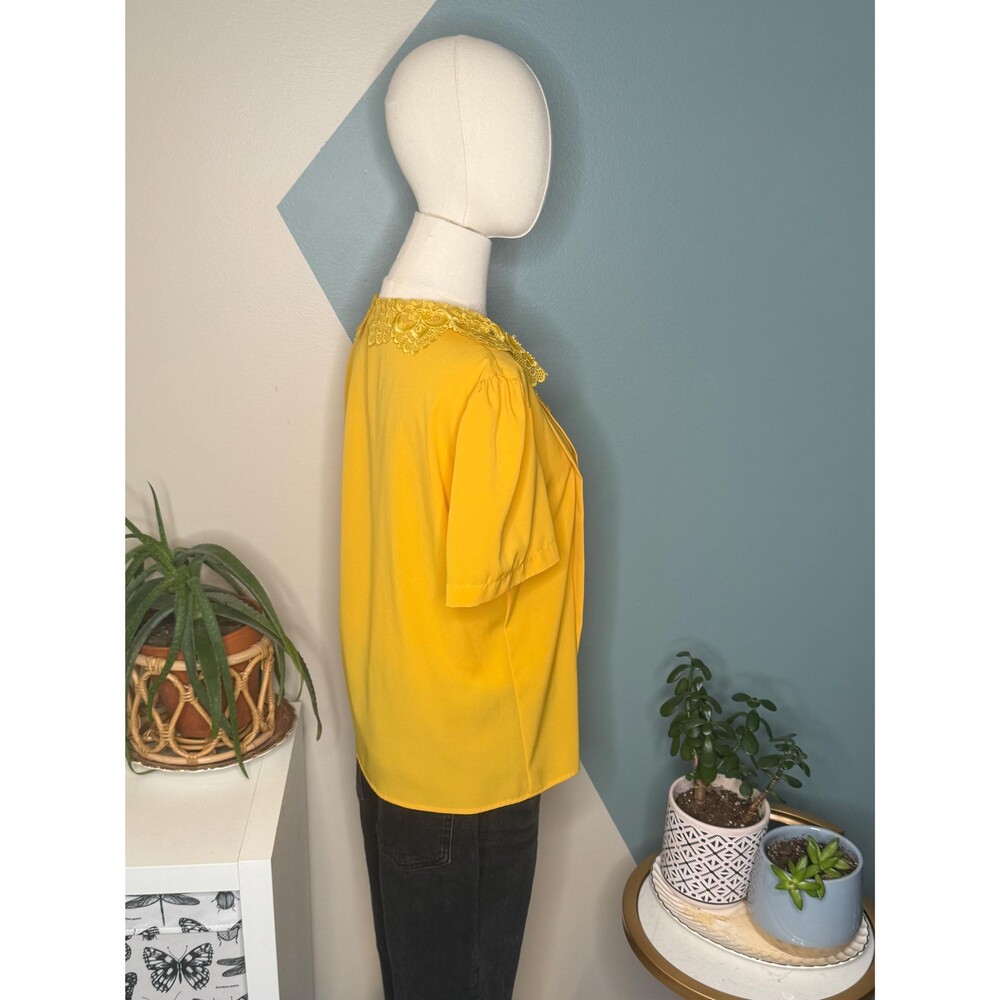 Vintage Mustard Beaded Lace Collar Puff Sleeve Blouse USA - Picture 4 of 12
